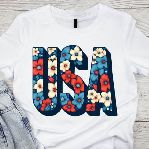 Camiseta Vintage Red, White e Blue Floral EUA