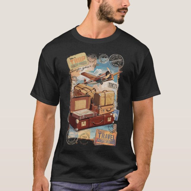 Camiseta Vintage Reise Flugzeug Shirt (Frente)