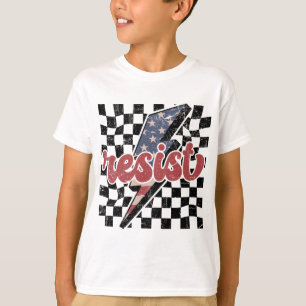 Camiseta Vintage Resist, Xadrez Patriótico Retro A