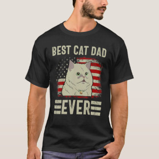 Camiseta Vintage Retro Best Cat Dad Ever American Flag For 