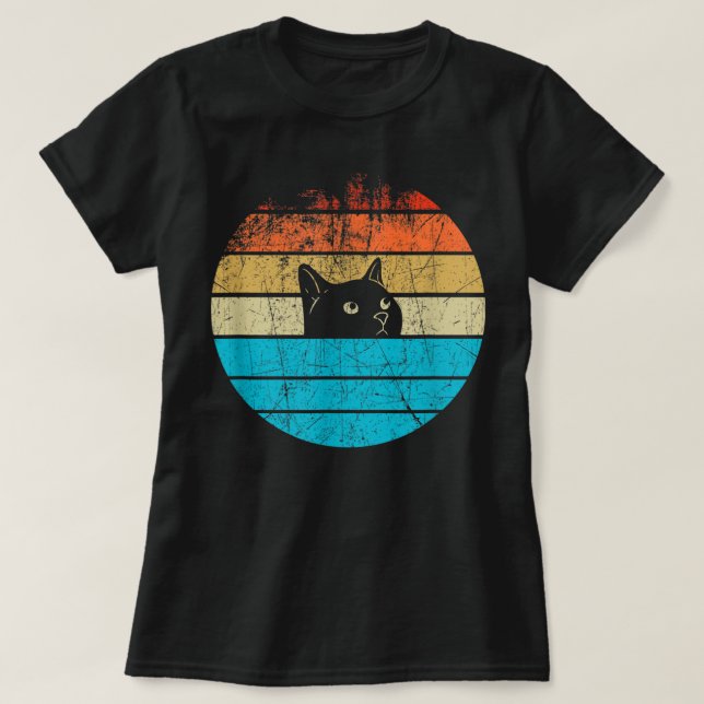 Camiseta Vintage Retro Black Cat T Shirt (Frente do Design)