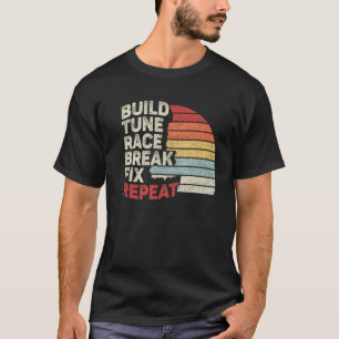 Camiseta Vintage Retro Build Tune Race Break Corrigir Carro