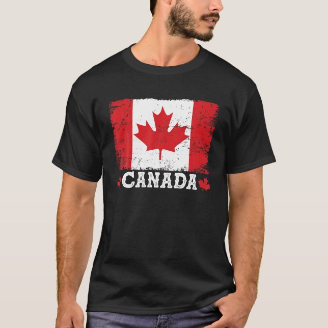 Camiseta Vintage Retro Canadense Maple Leaf Canada Flag (Frente)