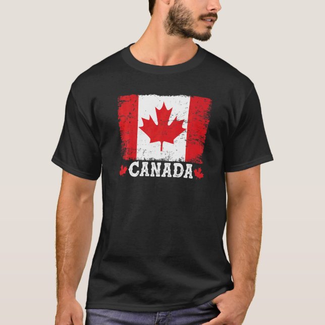 Camiseta Vintage Retro Canadense Maple Leaf Canada Flag (Frente)