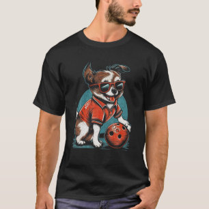 Camiseta Vintage Retro Dog Jogando Boliche Bowler Pupp