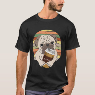 Camiseta Vintage Retro Dog Pug Lover Café No Natal