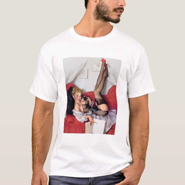 Camiseta Vintage Retro Elvgren Ligação Telefone Rapariga (Frente)