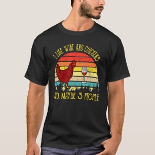 Camiseta Vintage Retro Eu Gosto de Vinho E Galinhas Bebendo