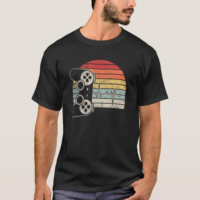 Camiseta Vintage Retro Gamer Heartbeat Videos games Gaming  (Frente)