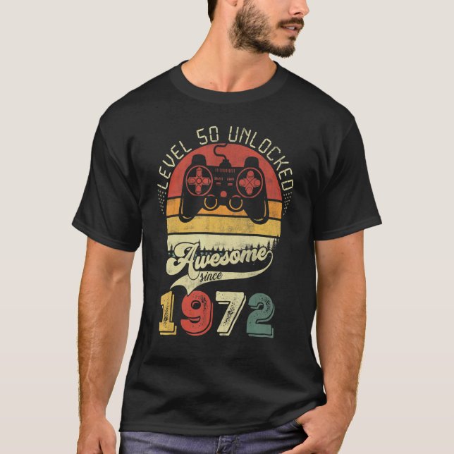 Camiseta Vintage Retro Gamer Nível 50 Desbloqueado Incrível (Frente)