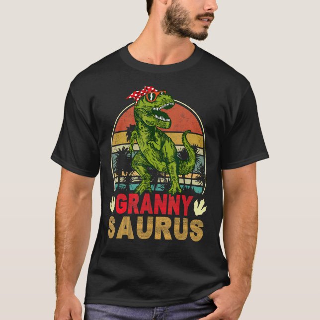 Camiseta Vintage Retro Grannysaurus Dinosaur Trex (Frente)