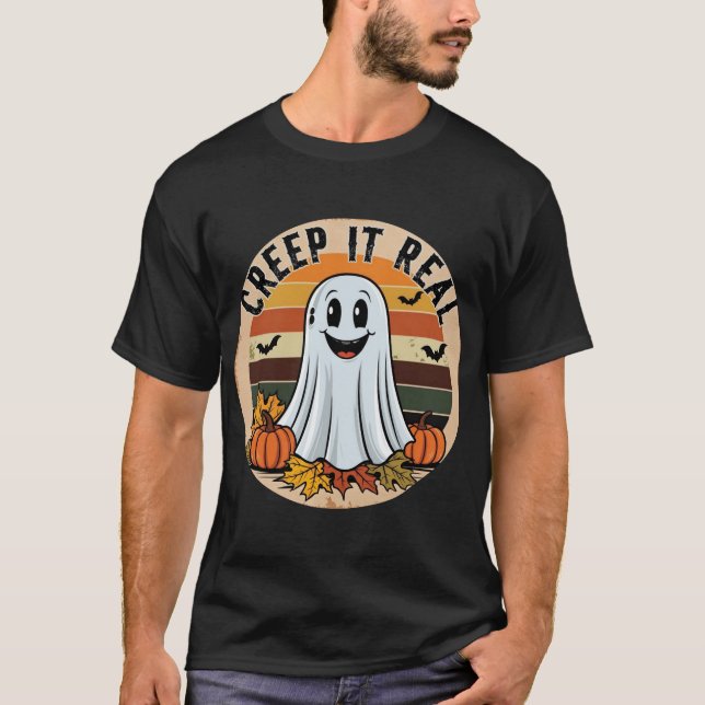 Camiseta Vintage Retro Halloween Ghost "Creep It Real"! (Frente)