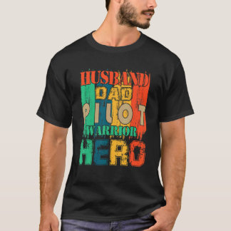 Camiseta Vintage Retro Husband Piloto Hero Matching Fami