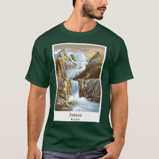 Camiseta Vintage Retro Juneau Alaska Waterfall e Glacier