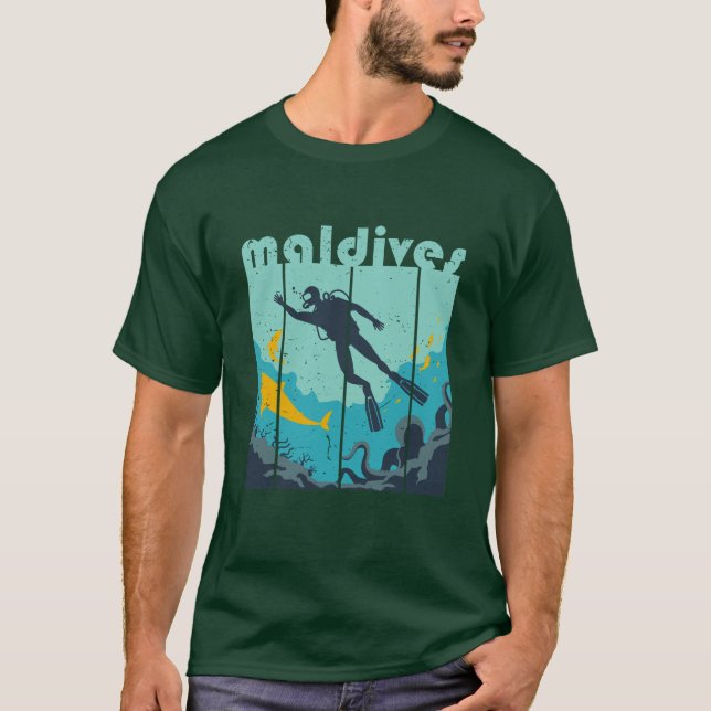 Camiseta Vintage Retro Maldives Dividindo mergulhador Legal (Frente)