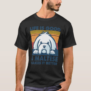 Camiseta Vintage Retro Maltês Torna A Vida Melhor Cão