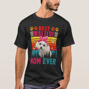 Camiseta Vintage Retro Melhor Mãe Maltesa Cabeça De Cachorr