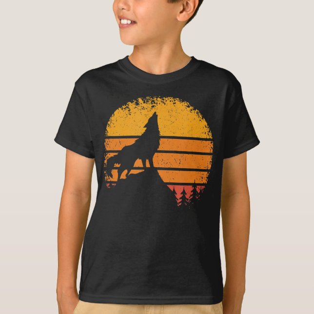 Camiseta Vintage Retro Mountain Silhouette Wolf Howling Wol (Frente)