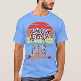Camiseta Vintage Retro Pig Nana Flowers Leopard Pig Mãe"