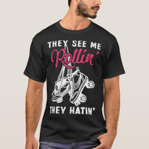 Camiseta Vintage Retro Roller Skates Eles Me Veem Rolando O