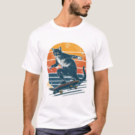 Camiseta Vintage Retro Skater Cat on Skateboard Sunset Grap