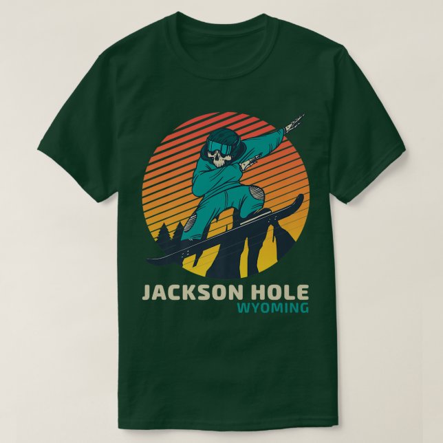Camiseta Vintage Retro Snowboard Skeleton Jackson Hole W (Frente do Design)