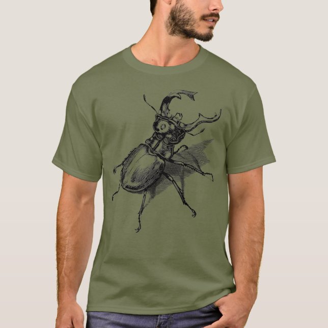 Camiseta Vintage retro stag besouro entomologia científica (Frente)