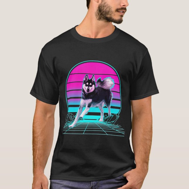 Camiseta Vintage Retro Sunset Alaskan Klee Kai (Frente)