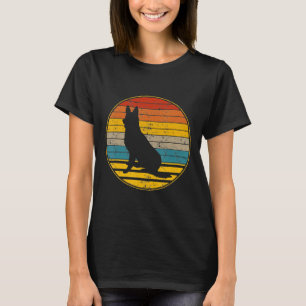 Camiseta Vintage Retro Sunset Com Sombra De German shepherd