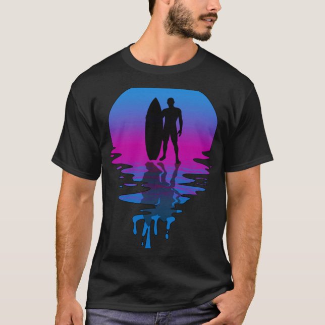 Camiseta Vintage Retro Sunset Surfer Beach (Frente)