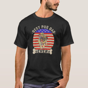Camiseta Vintage Retro USA American Flag Best Pug Dog Pai E
