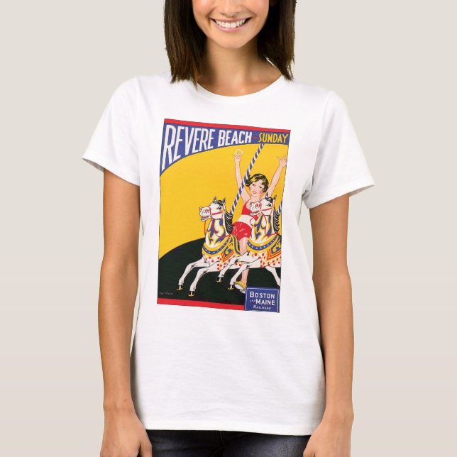 Camiseta Vintage Revere Beach Carousel Poster Nostalgic Pat (Frente)