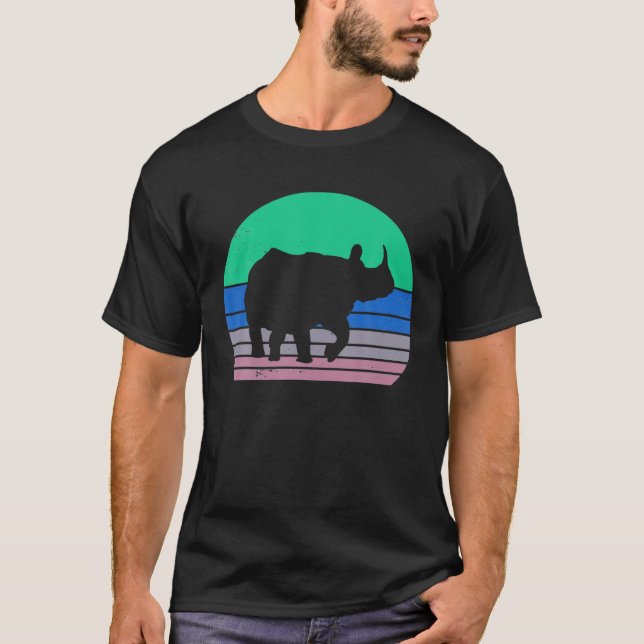 Camiseta Vintage Rhino Retro Rhino Silhouette Cute Natureza (Frente)