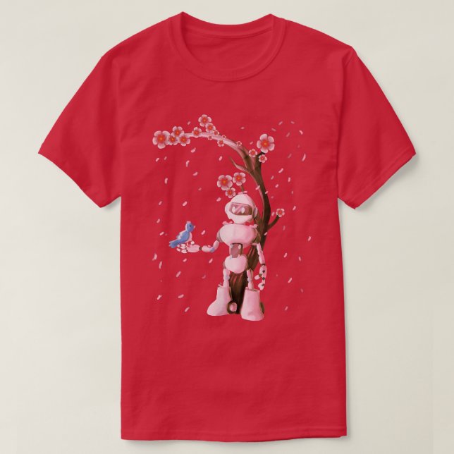 Camiseta Vintage Robot Gift Sakura Cherry Blossom Japonês (Frente do Design)