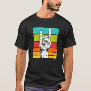 Camiseta Vintage Rocker - Sinal de Mão Rock Music Retro Roc