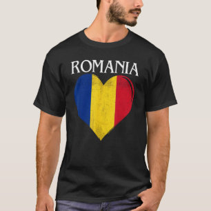 Camiseta Vintage Romênia Flag Heart Para Romeno