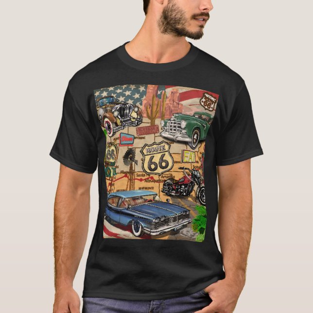 Camiseta Vintage Route 66, poster nostálgico. (Frente)
