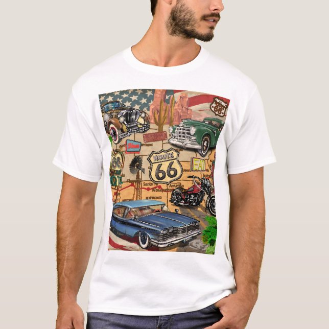 Camiseta Vintage Route 66, poster nostálgico. (Frente)