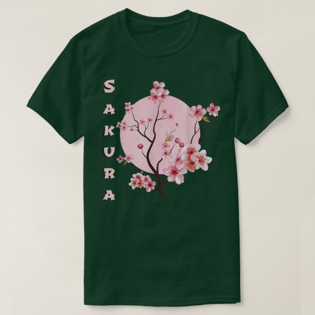 Camiseta Vintage Sakura Cherry Blossom Moon Japonês Graphi (Frente do Design)
