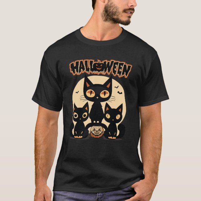 Camiseta Vintage Scary Halloween 3 Black Cat (Frente)
