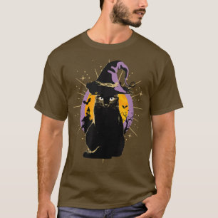 Camiseta Vintage Scary Halloween Black Cat Costume Bruxa Br