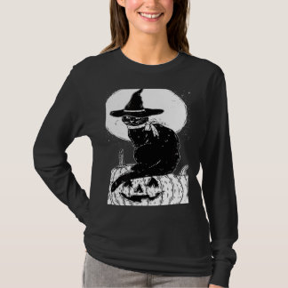 Camiseta Vintage Scary Halloween Black Cat Costume Witch Ha