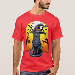 Camiseta vintage scary halloween black cat costume witch ha