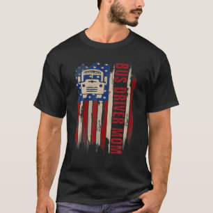 Camiseta Vintage School Bus Driver Mãe Americana Flag Gi