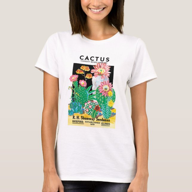 Camiseta Vintage Seed Packet Label Art Desert Cactus (Frente)