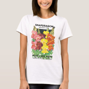 Camiseta Vintage Seed Packet Label Art, Flores de Snapdrago