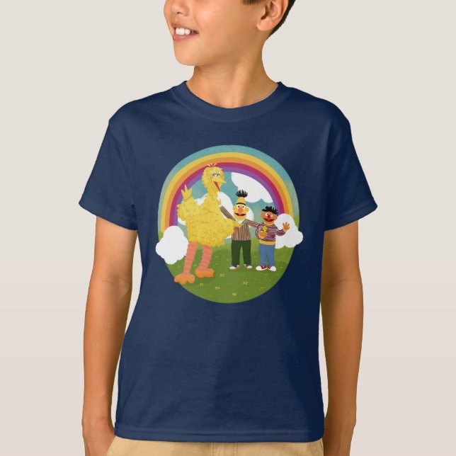 Camiseta Vintage Sesame Street Amigos Rainbow (Frente)