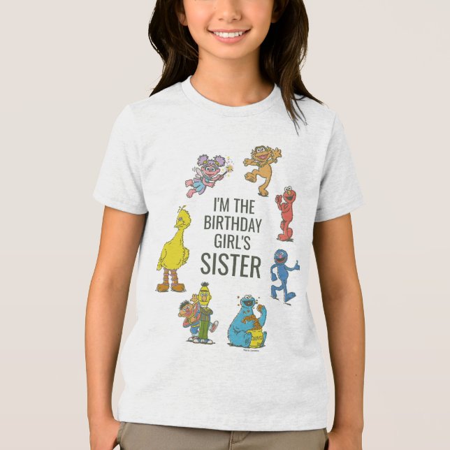 Camiseta Vintage Sesame Street Characters Birthday Tri-Blen (Frente)