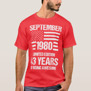 Camiseta Vintage Setembro 1980 Limited Edition 43 Anos De