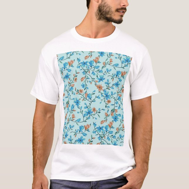 Camiseta Vintage Simples: Padrão de Tecido Floral (Frente)